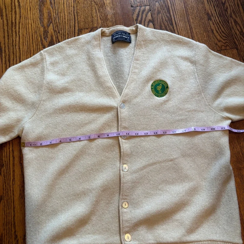 Vintage Arnold Palmer Robert Bruce Cardigan Sweater Cream XL Golf 60s 70s USA
